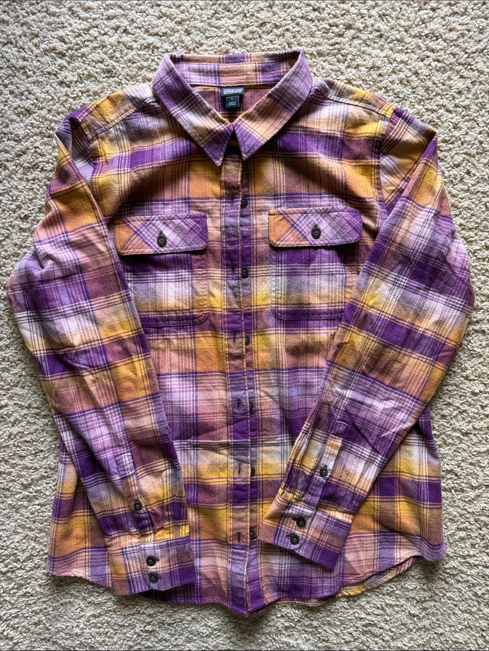Patagonia Plaid Button-Up Flannel Shirt - Purple & Mustard